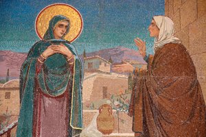 Dökülen Kan Üzerindeki Kurtarıcı Kilisesi veya Diriliş Kilisesi; Ziyaret: Mary, akrabası Elizabeth