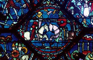 Roland ve King Marsile arasındaki savaş, vitray, Chartres Katedrali, Fransa, 1194-1260 by Unbekannt