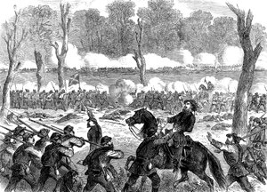 Konfederasyon Generali Hood, Chickamauga savaşında yaralandı, Amerikan İç Savaşı, 1863 by Unbekannt