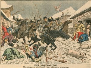 Bir Kore köyünü terörize eden Kazaklar, Rus-Japon Savaşı, 1904 by Unbekannt