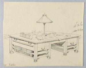 Her İki Tarafta İki Açık Sedye Raflı Büyük Kitaplık Depolama Masası için Tasarım, 1900–05 by Unbekannt