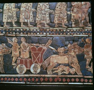 Ur Standardından bir Sümer Savaş Arabasını gösteren detay, güney Irak, yaklaşık MÖ 2600-2400 by Unbekannt