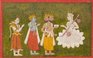 Brahma, Vishnu ve Shiva tarafından saygı duyulan Devi, c1710 by Unbekannt