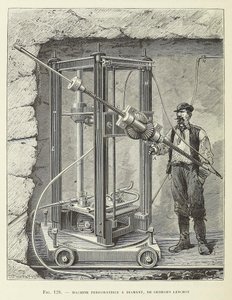 Georges Leschot, pub tarafından tasarlanan Elmas Delme Makinesi. 1883 gravürü, 1883. by Unbekannt