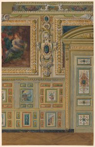 Çizim, Boyalı panel gruplarını gösteren bir duvar kesiti, Oval Oda, Salon Louis XIV, Fontainebleau Sarayı, Fransa by Unbekannt