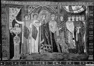 İmparatoriçe Theodora ve Sarayının Üyeleri, Bizans, 20. yüzyılın başları, 6. yüzyıla ait orijinal. by Unbekannt
