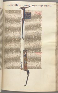 fol. 199r, Esther, baş harfi, iki oturmuş erkek figürü, c. 1275-1300. by Unbekannt