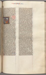 fol. 350r, Hoşea, baş harfi V, Hoşea üç adama vaaz veriyor. , C. 1275-1300. by Unbekannt