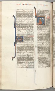 fol. 354v, Amos, tarihlendirilmiş ilk V, Amos duada diz çökmüş, yukarıda Tanrı