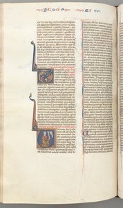 fol. 358v, Micah, geçmişe göre V, Micah diz çökmüş, yukarıda Tanrı