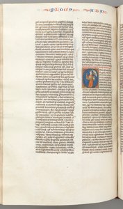 fol. 361v, Habbakuk, ilk O, Habbakuk bir sepet ve iki taş tutuyor..., c. 1275-130 by Unbekannt