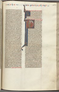 fol. 452r, Filipililer, baş harfi P, Paul bir kılıç ve bir parşömenle ayakta duruyor, t ile konuşuyor by Unbekannt