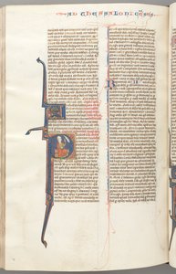 fol. 455v, Selanikliler II, ilk P harfini tarihlendirdi, Paul bir kılıçla oturuyor..., c. 1275-1300. by Unbekannt