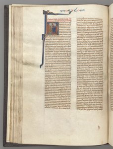 fol. 62v, Tesniye, tarihlendirilmiş ilk H, Musa boynuzlu ve tomar vaaz veriyor..., c. 1275-1300 by Unbekannt