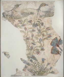 Uçan yaban kazlarını betimleyen boyalı alçı kaldırım parçası, XVIII. Hanedan by Unbekannt