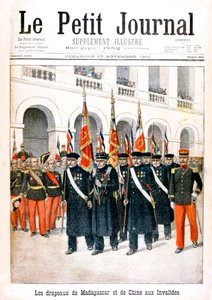 Madagaskar ve Çin seferlerinin bayraklarını taşıyan Fransız savaş gazileri, 1901 by Unbekannt