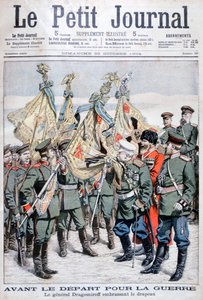 General Dragomirov, askerler Rus-Japon Savaşı için yola çıkmadan önce bayrağı öpüyor, 1904 by Unbekannt
