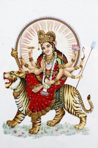 Tanrıça Sherawali (Durga) bir kaplana biniyor Rishikesh Hindistan by Unbekannt