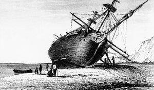 HMS Beagle karaya oturdu, Rio Santa Cruz, Patagonya, Güney Amerika, 1834 1839 by Unbekannt