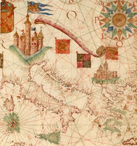 HM 1549   LUÍS TEIXEIRA, PORTOLAN ŞEMASI. Lizbon, yaklaşık 1600 Bir parşömen üzerinde “Por Luis Te[ixe]ira em Lix[bo]a” yazılıdır. 1867