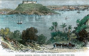 Elli işgalcinin vurulduğu yeri gösteren Havannah Limanı, Küba, c1880 by Unbekannt