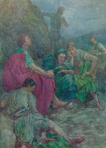 Burada, sarp kayalıklarla korunaklı, dinlenmek için oturdu, c1912 1912 by Unbekannt