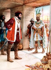 Hernan Cortes, Aztek İmparatoru Montezuma ile buluşuyor, 1519 by Unbekannt