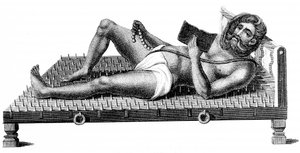 Hindu filozof Pararum Soatuntre Perkasanund, demir çivili bir yatağa uzanıyor, 1811 by Unbekannt