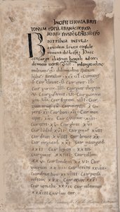 İngilizlerin Tarihi Nennius El yazmasının ilk sayfası, 11. yüzyıl by Unbekannt