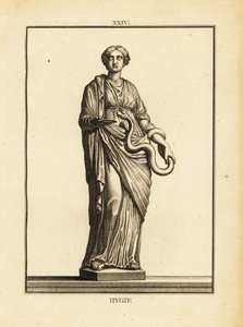 Hygieia, Yunan ve Roma sağlık ve temizlik tanrıçası, tıp tanrısı Asklepios