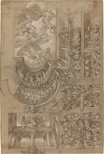 Üzüm Çardaklı İllüzyonist Tavan, Galerilerde Duran Figürler ve Merkez..., c. 1570158 by Unbekannt