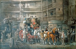 Posta Koçu ile Inn yard ayrılmaya hazırlanıyor, c1840 by Unbekannt