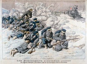 Port Arthur, Mançurya, Rus-Japon Savaşı, 1904 yakınlarındaki bir hastane trenine Japon saldırısı by Unbekannt