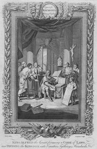 Kral Büyük Alfred, Kanunlar Yasasını Oluşturuyor ve Krallığı Eyaletlere Bölüyor, c1787 by Unbekannt