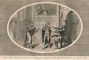 Kral Edgar, Başpiskopos Dunstan tarafından azarlanarak tacını bir kenara bırakırken, c960s 1793 by Unbekannt