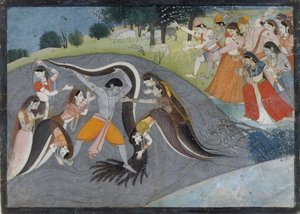 Krishna Subadung Kalia, Yılan Şeytan: Bir Bhagavata Purana Serisinden Folyo, yaklaşık. 1785. by Unbekannt