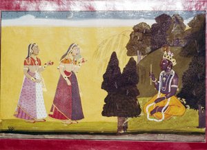 flüt ile Krishna, iki bayan tarafından yaklaştı by Unbekannt