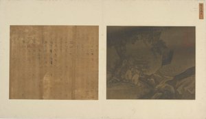 Manzara: iki adam... bir şelalenin yanında oturuyor, Yuan veya Ming hanedanı, 14-15. yüzyıl. by Unbekannt