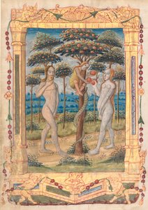 Saatler Kitabından Bir Yaprak: Adem ve Havva ve İnsanın Düşüşü...recto, c. 1510. by Unbekannt