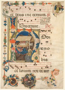 Doğuş recto ve Müzik verso ile Tarihlendirilmiş İlk H ile bir Antiphonary