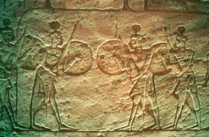 Hitit askerlerini gösteren kireçtaşı kabartması, Abu Simbel Tapınağı, Mısır, MÖ 14.-13. yüzyıl by Unbekannt