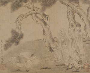 Luohan, çam ağaçlarının altında hizmetçi ve tapan, Yuan veya Ming hanedanı, 1279-1644. by Unbekannt