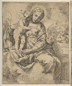 Bulutların üzerinde oturan ve meleklerle çevrili Madonna ve Çocuk, tersten kopyalayın..., ca.1639 veya sonra. by Unbekannt