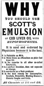 Cod Liver Oil, 1890 Scotts Emülsiyonu için dergi reklamı by Unbekannt