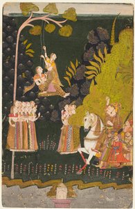 Maharaja Abhai Singh, Binicilik, Teej Festivalinde Sallanan Kızları İzleme, c. 1740. by Unbekannt