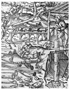 Buhar makinesi günlerinden önce madenleri boşaltmak için karaağaç pompaları yapmak ve kullanmak, 1556 1956 by Unbekannt