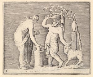 Bir Keçi Kurban Eden Kadın ve Erkek, yayınlanmış ca. 1599-1622. by Unbekannt