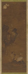 Mandalina ördekleri, kayalar ve çiçekli bir bitki, 1368-1644. by Unbekannt