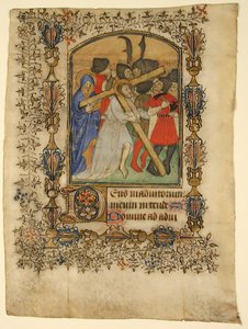 Saatler Kitabından El Yazması Yaprağı... Işıklı İlk D ve Haçlı İsa, 1390-140 by Unbekannt