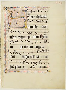Baş Harfi A ile El Yazması Yaprağı, bir Antiphonary